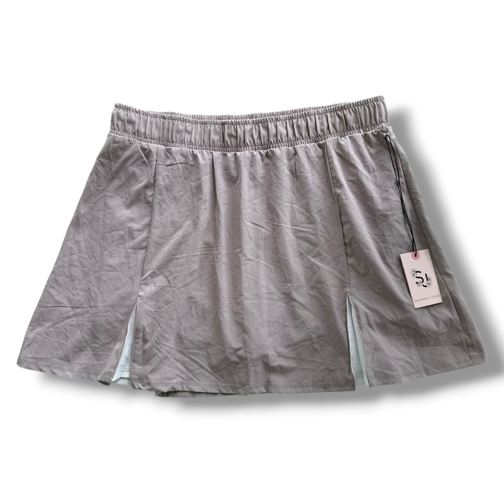 Sincerely Jules Women XL Taupe Gray Mesh Slit Athletic Active Tennis Skort Sport